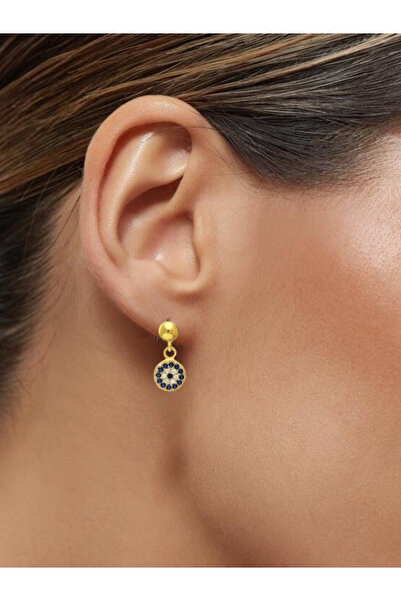 bymissmücevherat Gold Kaplama Zirkon Taşlı 925 Gümüş Nazar Boncuklu Klipsli Küpe