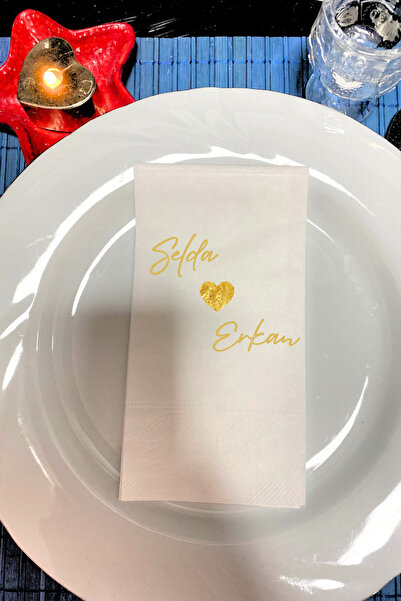 Lion Baskı ve Organizasyon Gold Rengi Düğün Nişan Söz baskılı peçete 20 adet