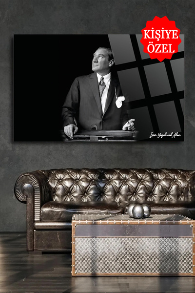TAULART KİŞİYE ÖZEL ATATÜRK TASARIM CAM TABLO KIRILMAZ LÜKS 4MM CAM TABLO EV, İŞ, OFİS HEDİYESİ