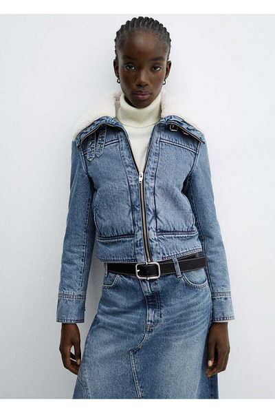 MANGO Woman Jachetă din denim blană