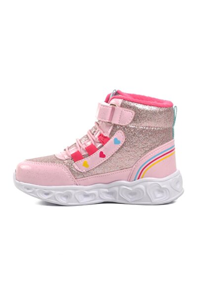 AYAKMOD Kids-P Pudra Kalp Desenli Simli Kız Çocuk Sneaker Bot