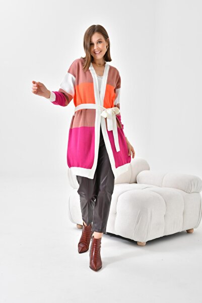 Garmi Екрю Жіночий довгий кардиган - з квадратними деталями