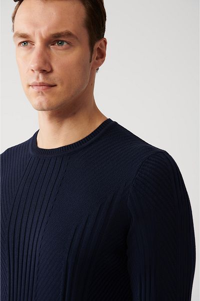 Avva Marineblauer Strickpullover mit Rundhalsausschnitt für Herren A32y5160