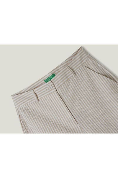 United Colors of Benetton Women's Cream Seersucker Fabric Regular Fit Pants