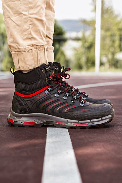 Riccon Μαύρο κόκκινο Unisex 3d Rubber Trekking Boots00128055
