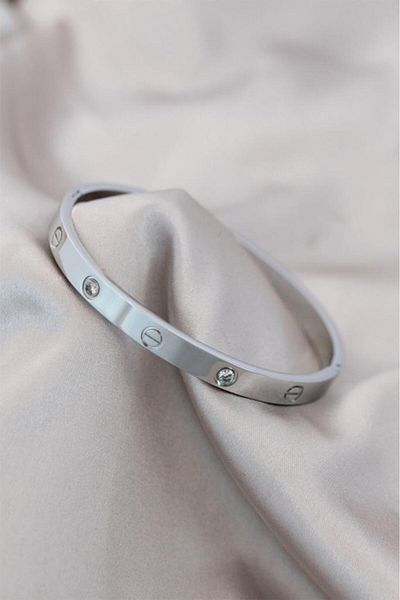 OQQO Stoned Silver Steel Bracelet