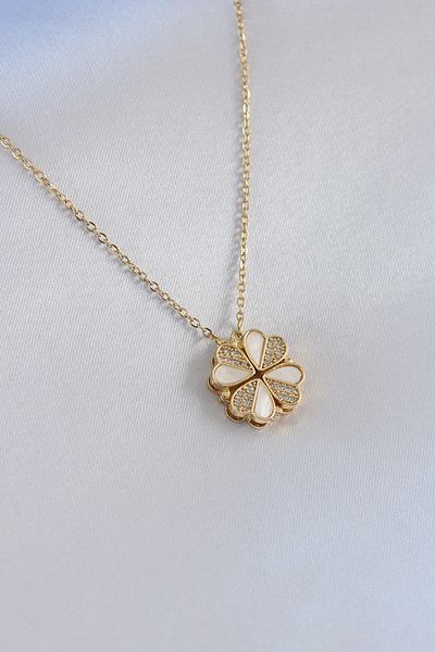 Skygo 316L Steel Special Series Gold Color Pop up Clover Model Women's Necklace