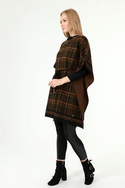 Garmi Women's Plaid Detail Poncho Black