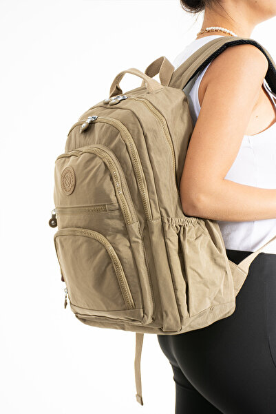 YOGII Losen Model Unisex Suya Dayanıklı Krinkıl Kumaş Çok Gözlü Orta Boy Laptop Okul Ve Sırt Çantası VIP