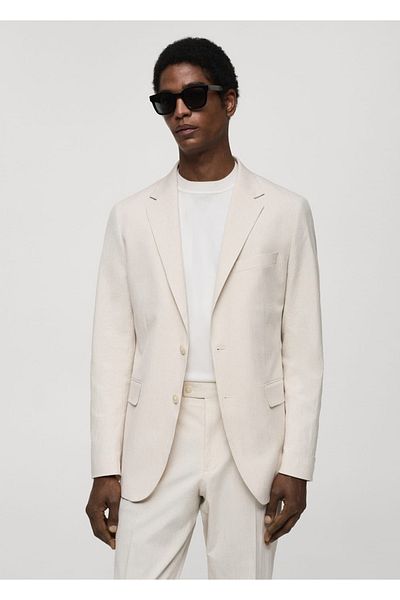 MANGO Man Ριγέ Seersucker Cotton Slim Fit Blazer Jacket