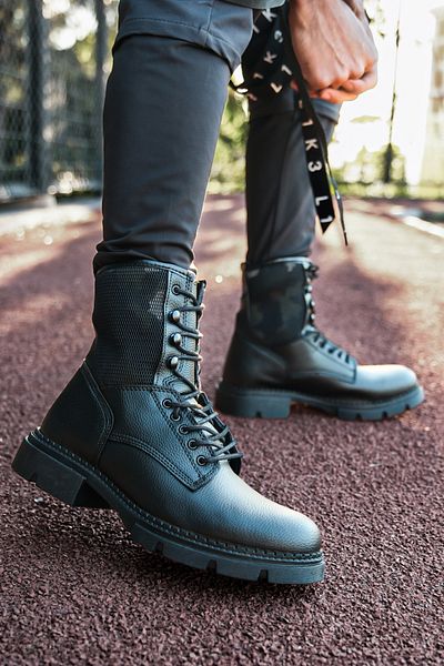 Riccon Black Leather Men's Boots 0012149