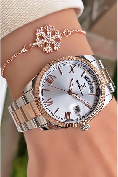 Daniel Klein Brand Rose Silver Color Women's Wristwatch - Bracelet Gift