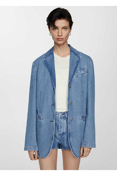 MANGO Woman Jachetă blazer din denim cu nasturi