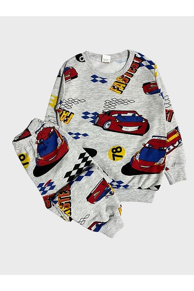 ALİŞ KİDS Boys' Mcqueen Lightning Print Cotton Long Sleeve Winter Pajamas Set