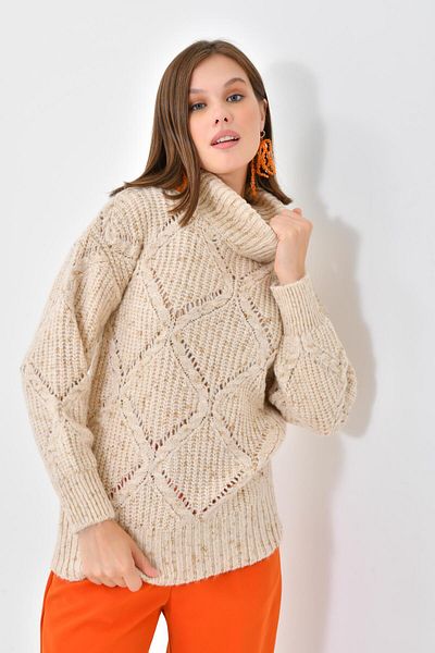 Garmi Ftz Women - Pulover de damă cu guler argintiu, culoare piatră