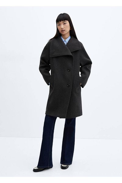 MANGO Woman Maxi-Wollmantel mit Umschlag