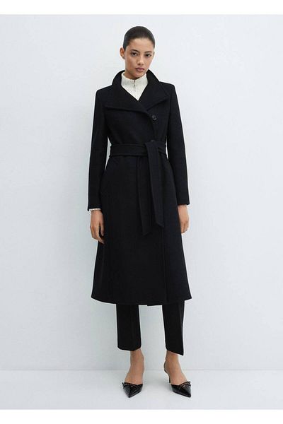 MANGO Woman Overcoat Wool - Belted Manteco Design
