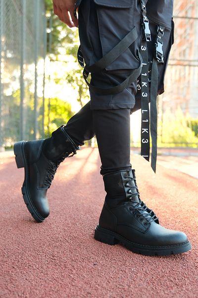 Riccon Black Leather Men's Boots 0012149