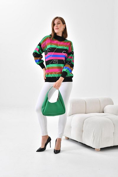 Garmi Pulover de damă cu model geometric negru