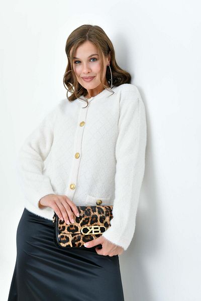 Garmi Gold Colored Women's Cardigan - Bone with Button Detail