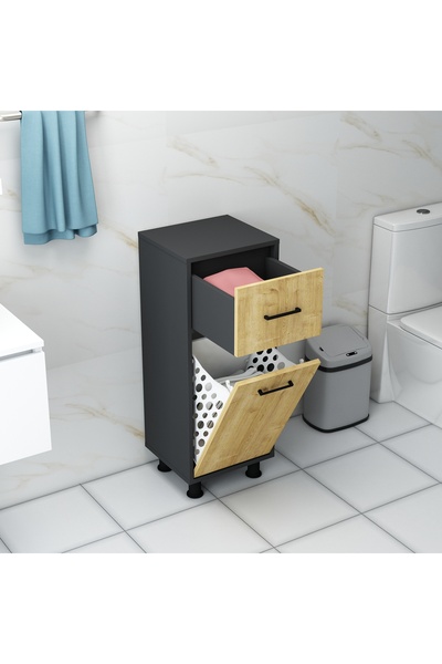 Home Mobiga Sorty Çamaşır Sepetli Çekmeceli Banyo Dolabı