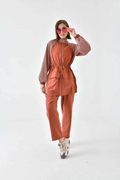 Garmi Brick Color Women's Set - Mesh Detail