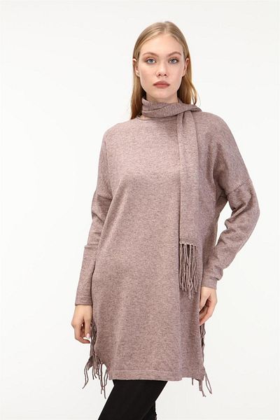 Garmi Tricotaj de damă de culoare bej cu design eșarfă