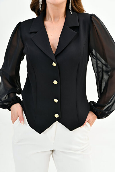 Moda Amore Γυναικείο μπουφάν από σιφόν με χρυσά κουμπιά - Μακρυμάνικο 026