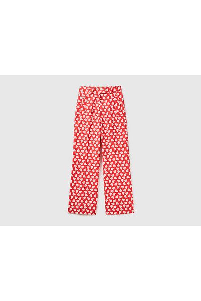 United Colors of Benetton Rote Popeline-Hose mit Fruchtmuster für Damen
