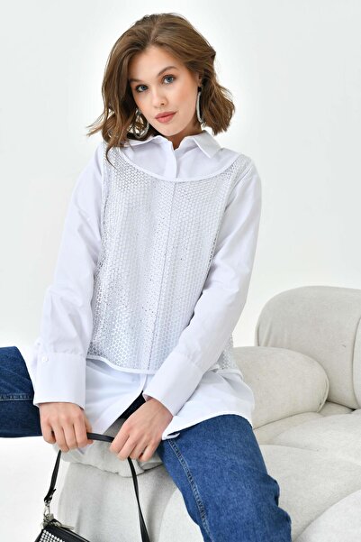 Garmi Ecru Women's Cotton Shirt Set - Mesh Detailed