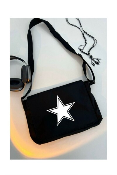 weywot Geantă neagră unisex cu imprimeu STARS