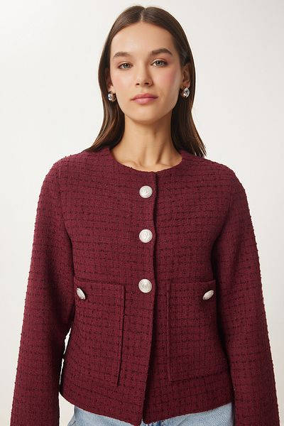 Lovelyİstanbul Jachetă din tweed burgundy - cu nasturi, LWF0020