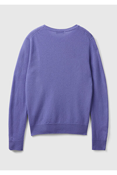 United Colors of Benetton Pulover de damă 100% merinos cu gât mov