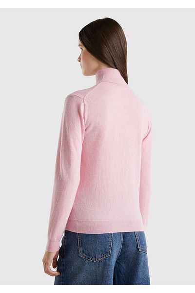 United Colors of Benetton Pulover roz pentru femei - Guler, 100% Merino