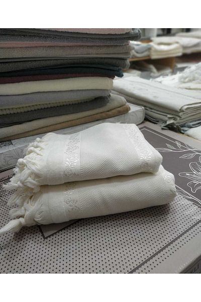 HMZ Etamine and Cross Stitch Embroidered - Tied Mother and Daughter Towel