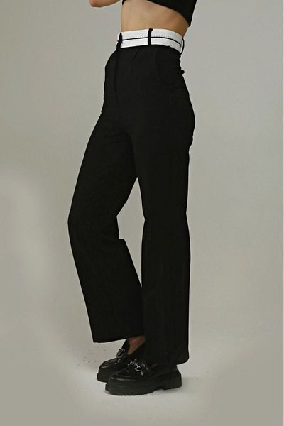 Bluence Belt Detailed Palazzo Relaxed Fit Trousers