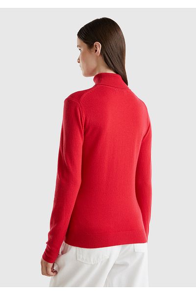 United Colors of Benetton Red Women's Merino Sweater - Stand Collar