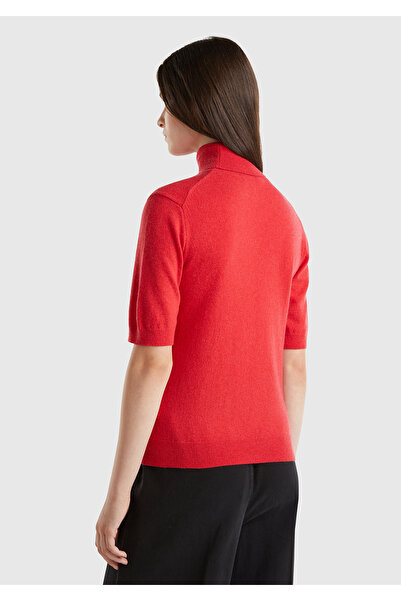 United Colors of Benetton Lână Burgundy și amestec de cașmir - Pulover de damă cu gât cu trei sferturi