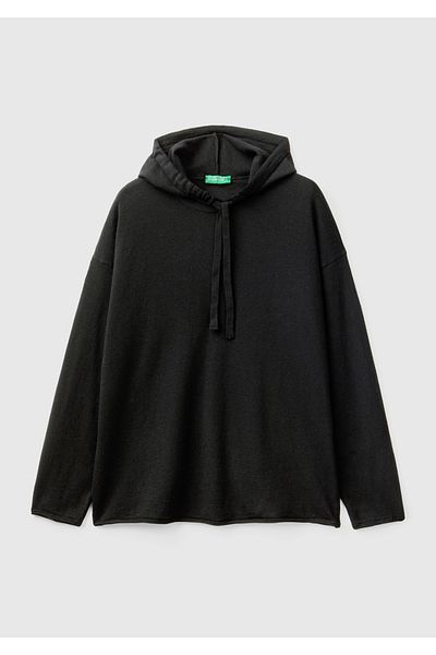 United Colors of Benetton Pulover cu glugă din amestec de cașmir negru pentru femei