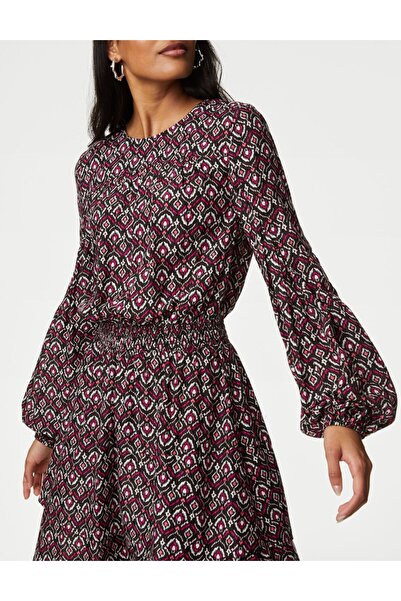 Marks & Spencer Desenli Uzun Kollu Mini Elbise