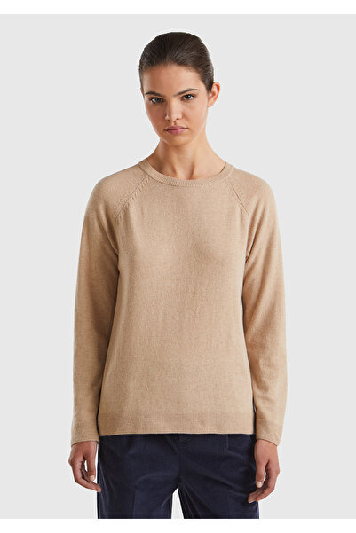 United Colors of Benetton سترة نسائية من مزيج الكشمير والقهوة الحليبية