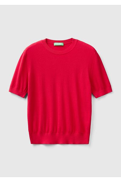 United Colors of Benetton Red Cotton-modal Blend Round Neck Women's Three-quarter Sleeve Sweater
