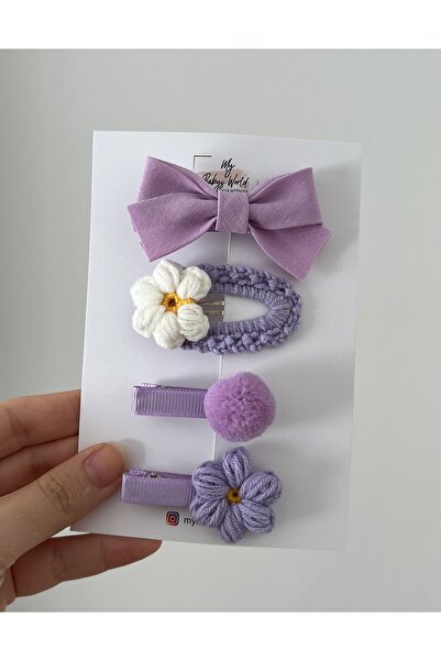 my baby’s world bebek çocuk mağzası Lila renk kız çocuk-bebek klips toka seti