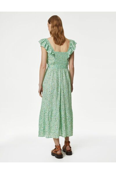Marks & Spencer Saf Pamuklu Desenli Midi Elbise