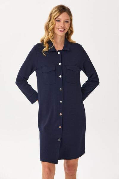 İKİLER Polo Yaka Önü Çıtçıtlı Cepli Elbise 245-2501