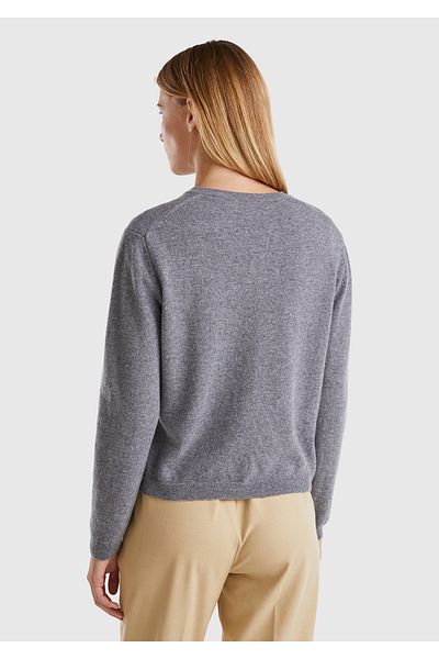 United Colors of Benetton Cardigan Merino pentru femei Antracit Melange - Gâtul turn, nasturi %Pearl
