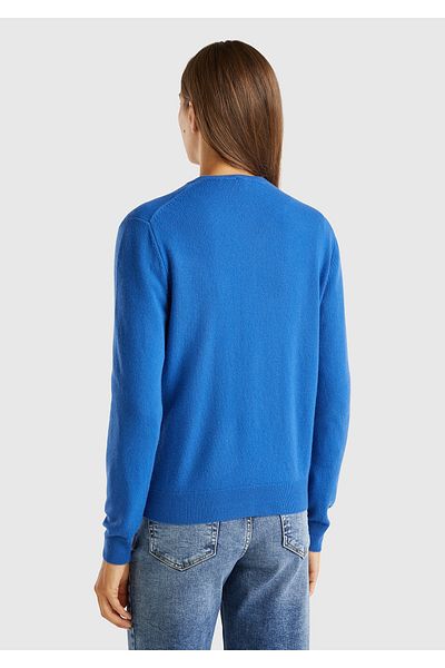 United Colors of Benetton Cardigan pentru femei Midnight Blue - 100% Merino, decolteu