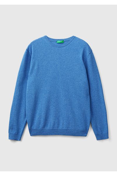 United Colors of Benetton Pulover pentru bărbați Blue Melange - Crew Deck 100% Merino