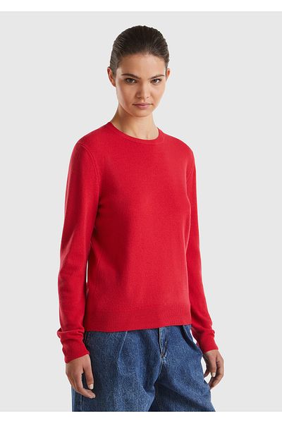 United Colors of Benetton Red Women's Merino Sweater - Crew Neck