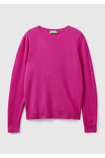 United Colors of Benetton سترة نسائية باللون الفوشيا - 100% ميرينو، رقبة دائرية